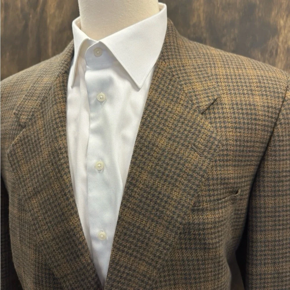 Belvest Made‎ in Italy Cashmere Houndstooth Check Sport Coat in Rust Size 48 L